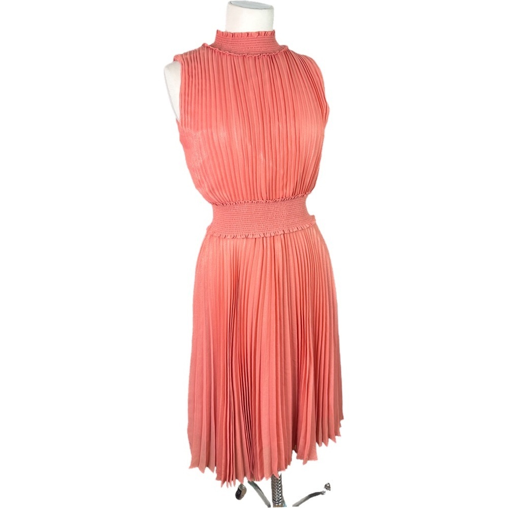 Nanette Lepore Iridescent Coral Pleated  Smocked Keyhole Close Cocktail Dress 8